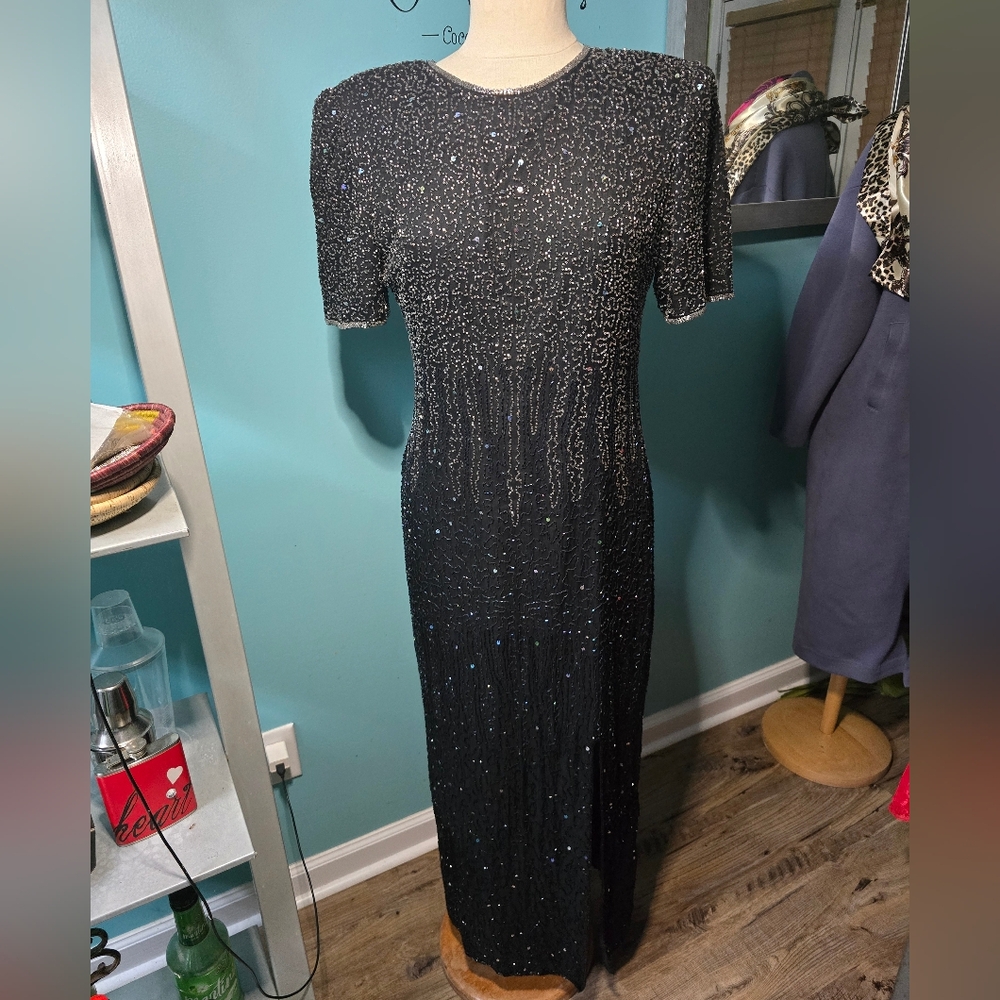 Elegant Laurence Kazar Silk Black Sequin Dress